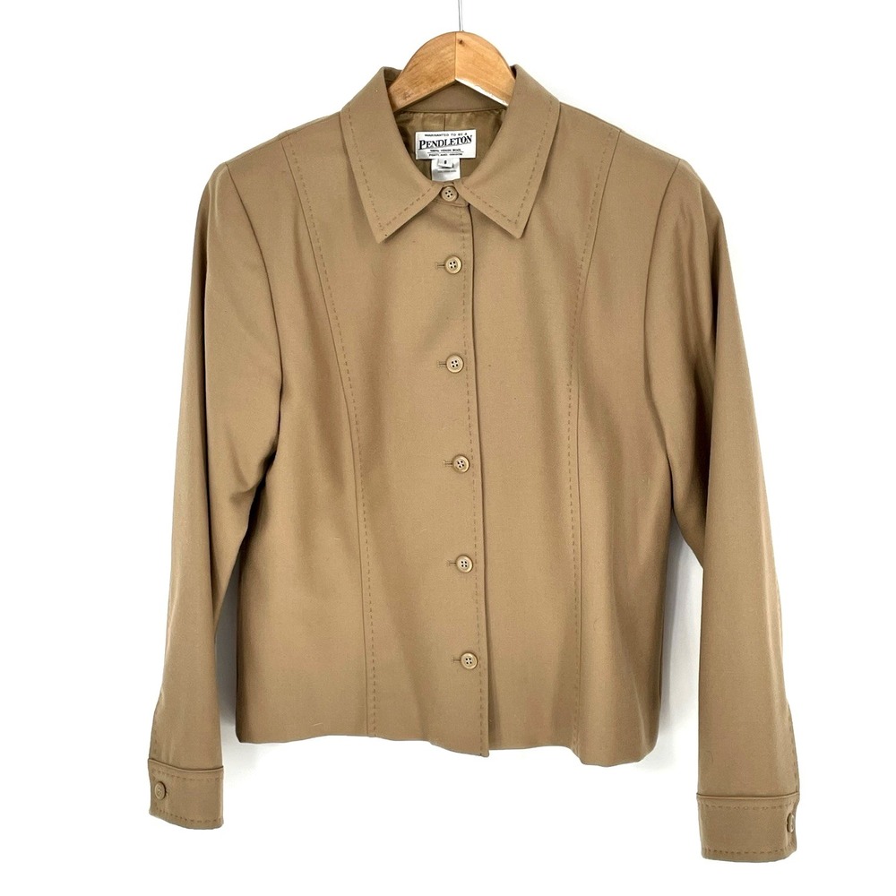 VTG  Pendleton Womens Size 8 Blazer Jacket 100% Virgin Wool Beige‎ Tan USA Made